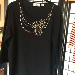 Quacker Factory black shirt with neckline detail